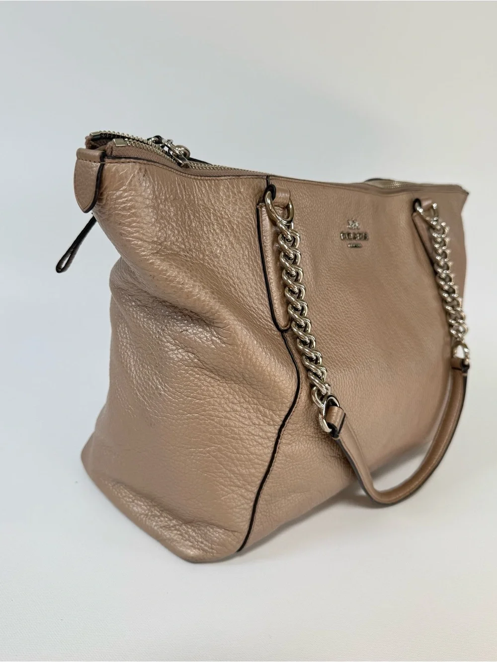 Coach Pebbled Leather Shoulder Tote in iridescent Taupe
